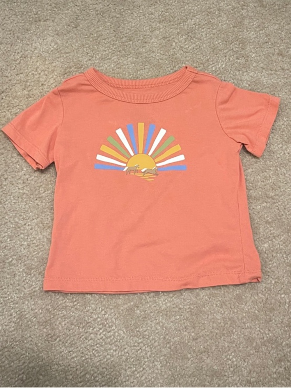 First Impressions Coral Sunburst Graphic Tee NWOT